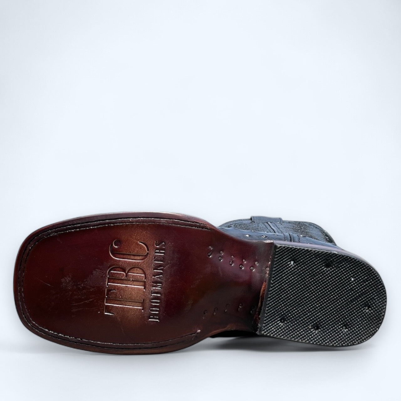 TBC BOOTMAKERS Black Ostrich Print Square Toe 2004