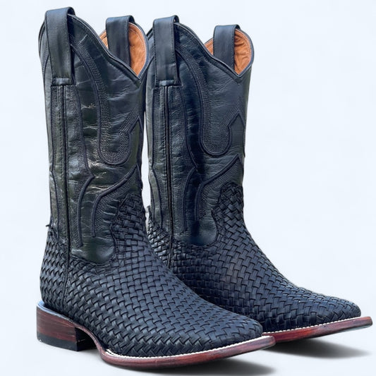 TBC BOOTMAKERS Black Basketweave Square Toe 3456
