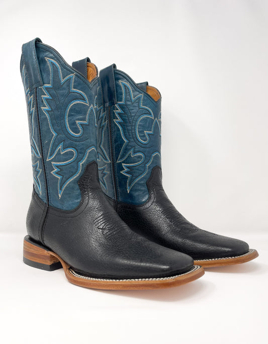 TBC BOOTMAKERS Black Leather Blue Top Square Toe 3001