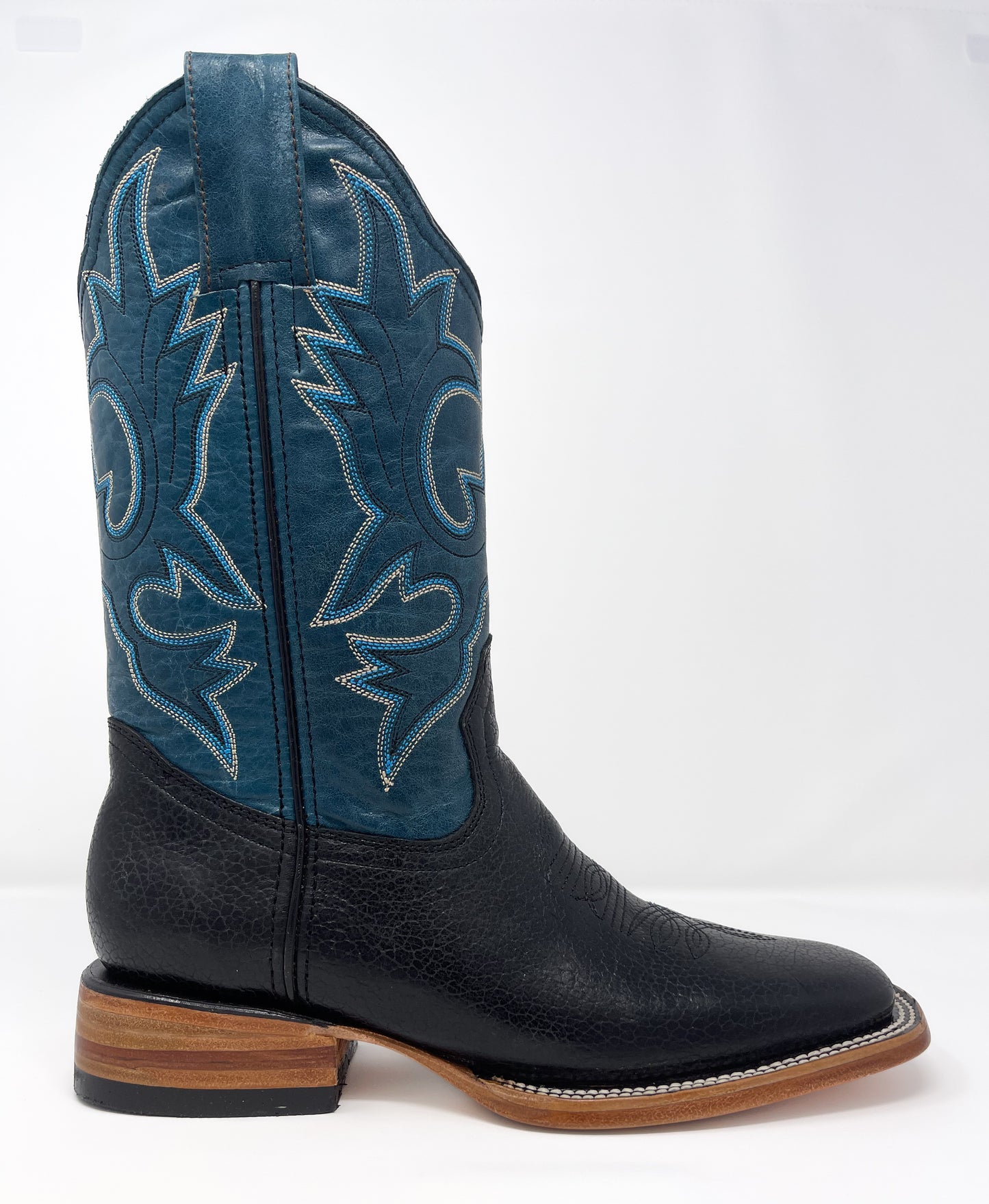 TBC BOOTMAKERS Black Leather Blue Top Square Toe 3001