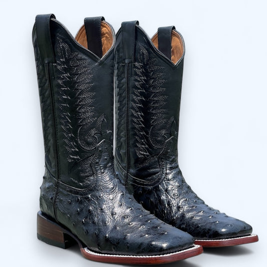 TBC BOOTMAKERS Black Ostrich Print Square Toe 2004