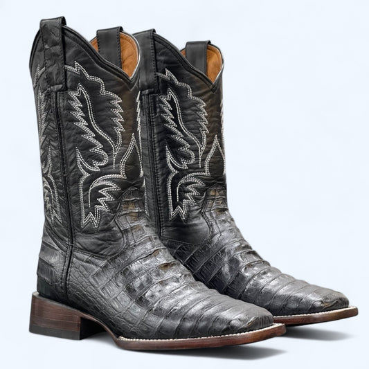 TBC BOOTMAKERS Black Caiman Belly Leather Print Square Toe 2015