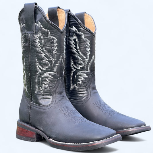 TBC BOOTMAKERS Black Leather with Rubber Sole Square Toe 5678