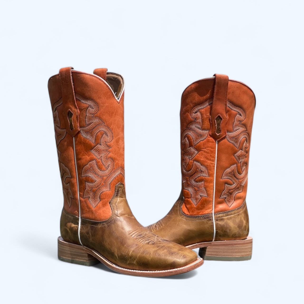 Corral Men's Sand/ Orange Wide Square Toe Leather Boot