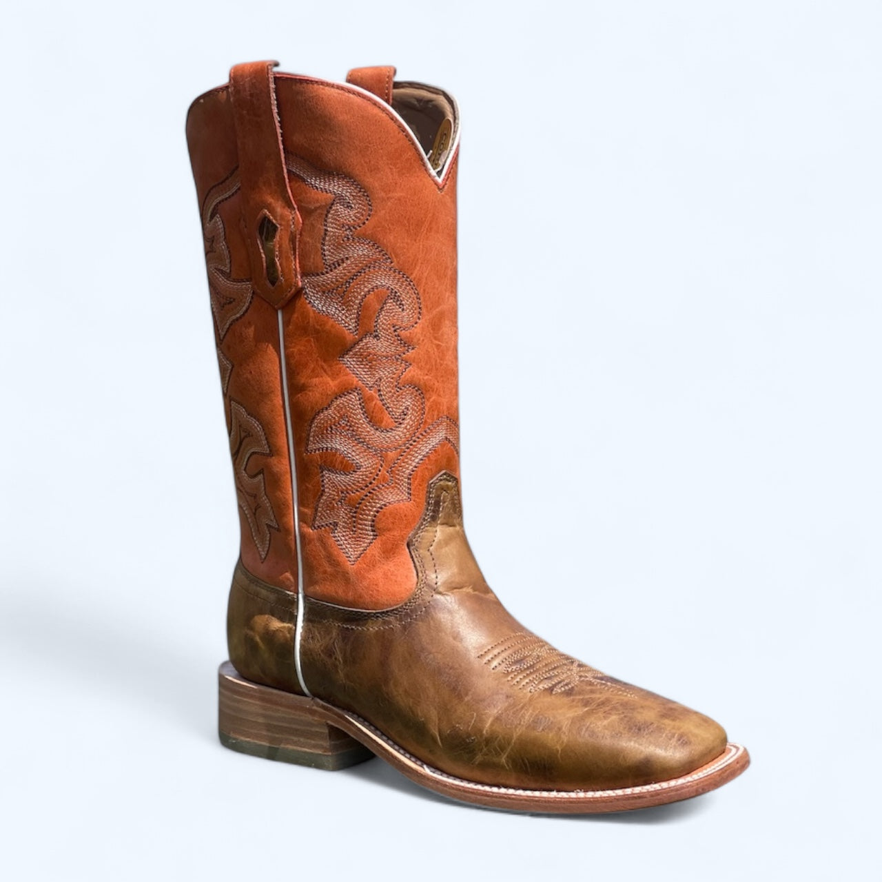 Corral Men's Sand/ Orange Wide Square Toe Leather Boot