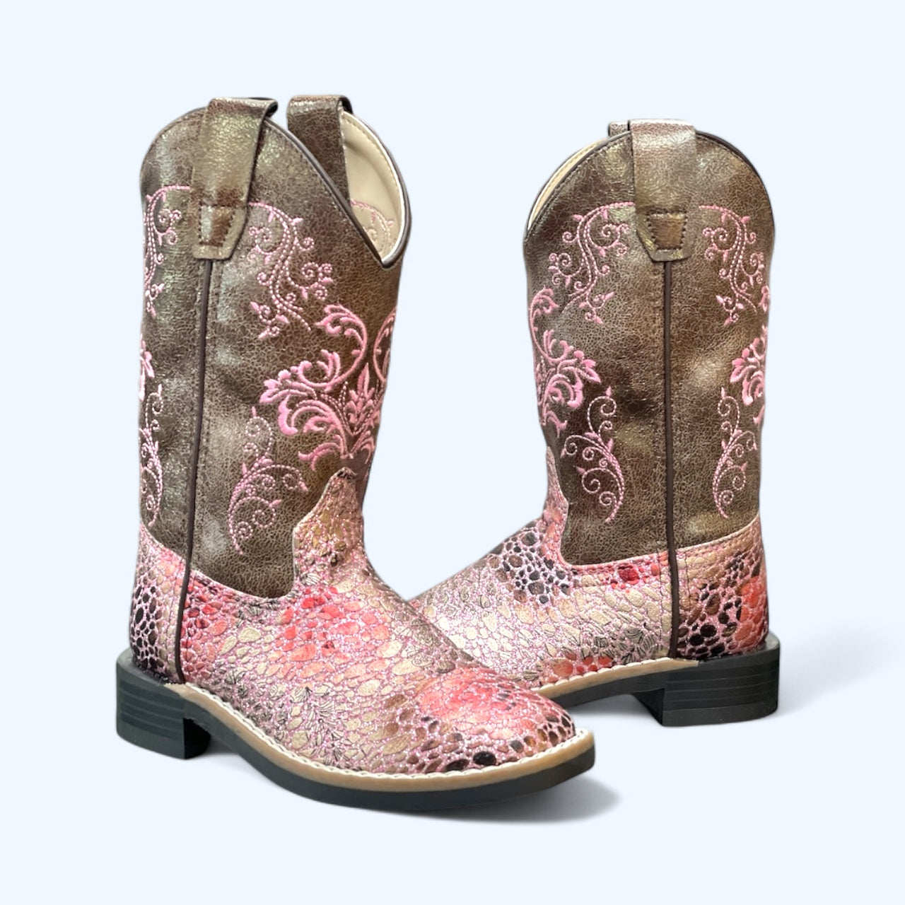 OLD WEST GIRLS PINK SCALES SQUARE TOE VB9154