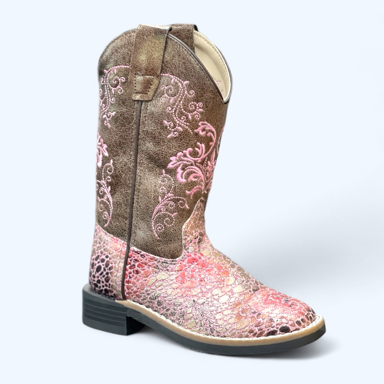 OLD WEST GIRLS PINK SCALES SQUARE TOE VB9154