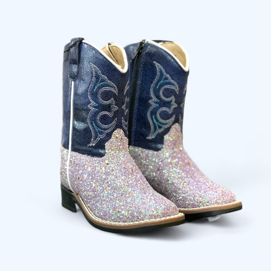 Old West Toddler Navy Blue with Light Purple Sparkle Boot VB1083