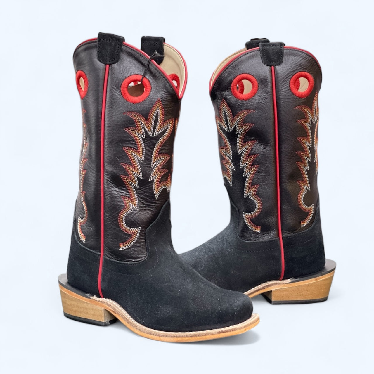 Old West Boys Black and Red Rough Out 8203