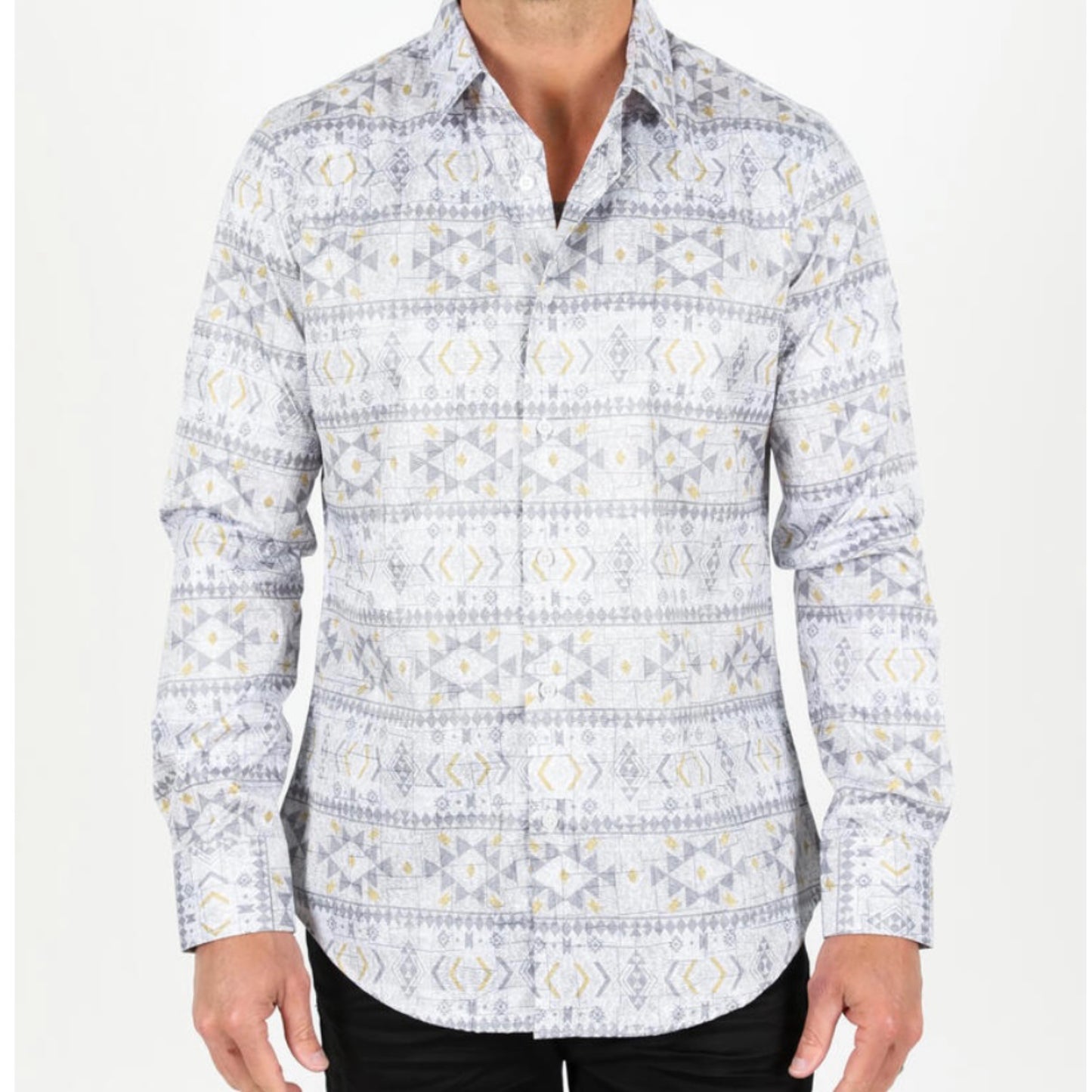 Platini Men’s White Stretch Aztec Foiled Shirt AFL9536