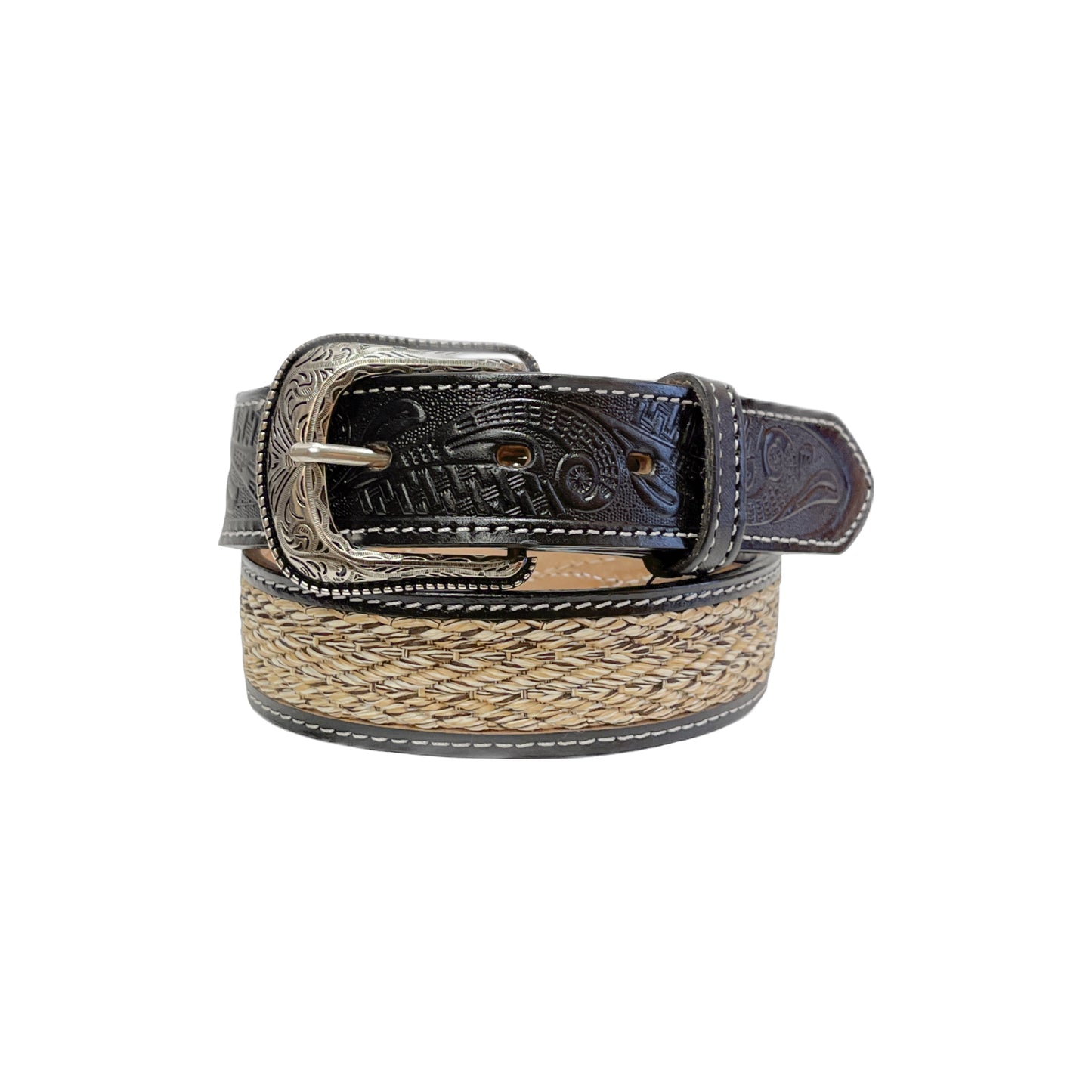 Texas Gold Men's Black Woven Leather Belt 6594