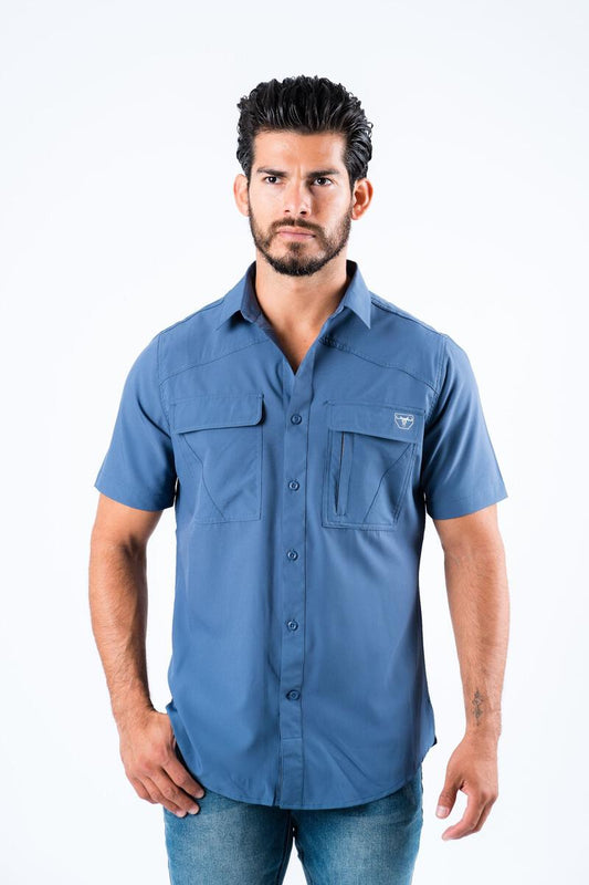 Platini Mens Blue Performance Short Sleeve Shirt PGS8787