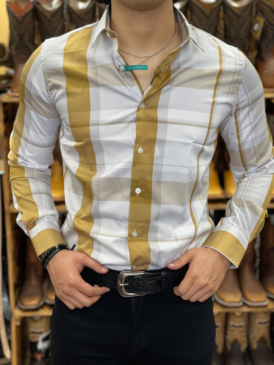 Platini Men's Premium Golden Striped Long Sleeve Shirt CHL9275